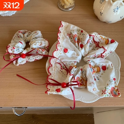 红苹果爱丽丝~蕾丝花边蝴蝶结方巾发圈森系少女肠圈发绳手作发饰