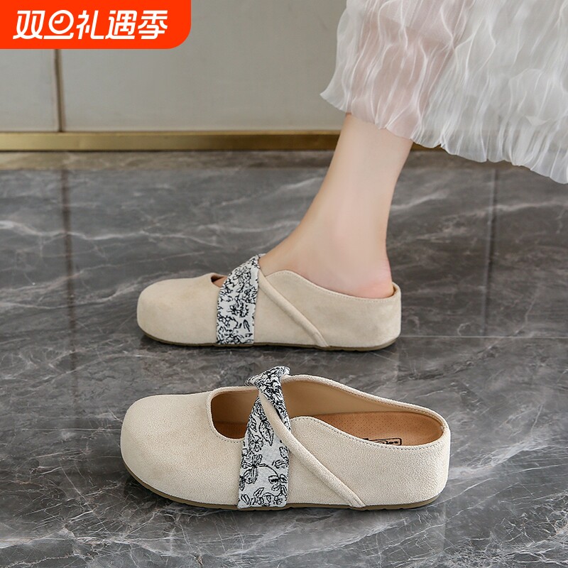 白鹿同款2025春夏新款时尚百搭法式勃肯鞋小个子增高软底包头拖鞋