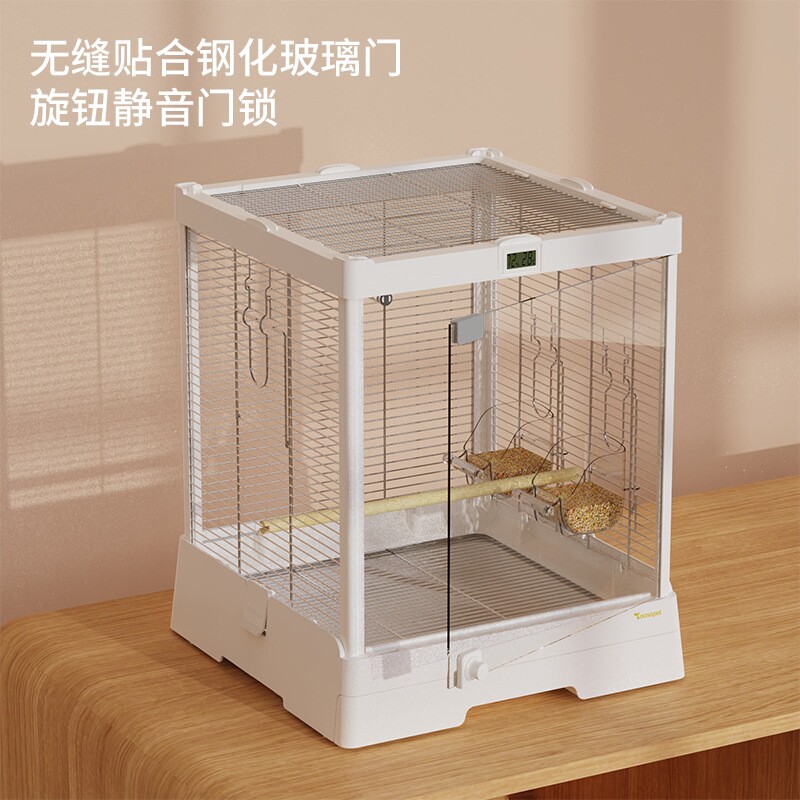 优嗖430玻璃鸟笼304不锈钢家用鹦鹉笼别墅全景透明观赏牡丹文鸟