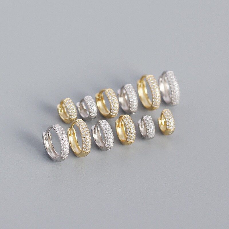 YHE0342 欧美s925银耳环ins金属风三排钻宽面耳扣高级