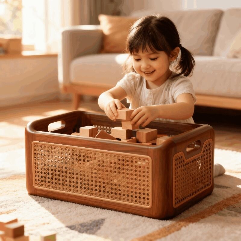 实木玩具收纳箱客厅高颜值玩偶储物筐大容量置物架多功能整理箱子