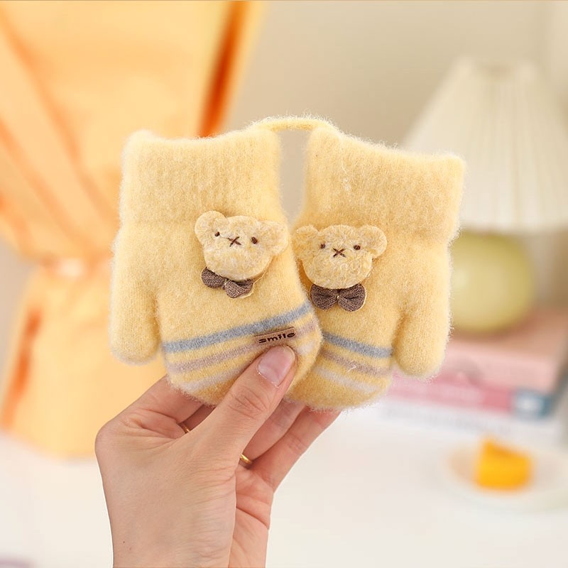 小宝宝手套秋冬季冬天加厚加绒保暖婴幼儿童小童男女小孩可爱连指