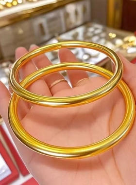 新款古法传承手镯黄铜镀金女款实心素圈女款手镯素面手镯婚庆饰品