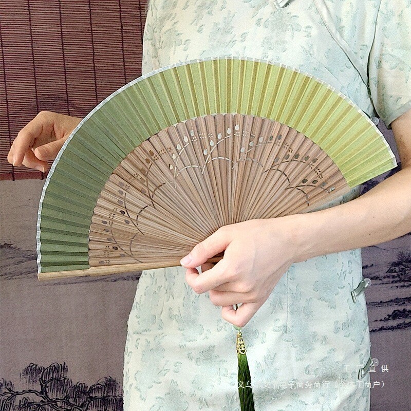 新中式旗袍折扇中国风女扇渐变色汉服扇子夏季便携折叠古风小扇子