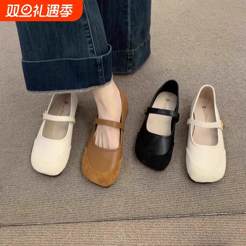 法式平底勃肯鞋女2025新款浅口夏配裙子小皮鞋晚晚鞋豆豆鞋圆头