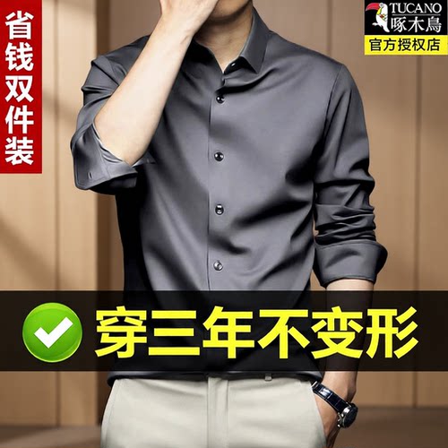 啄木鸟衬衫长袖免烫商务休闲
