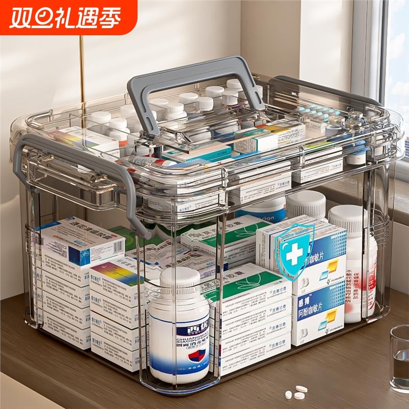 透明医药箱家用急救多层大容量家庭药品便携式医护小药盒子工具箱