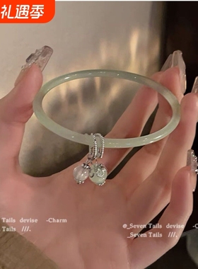 新中式绿色圆圈手镯流苏叮当镯女手镯闺蜜古风约手镯闺蜜生日礼物