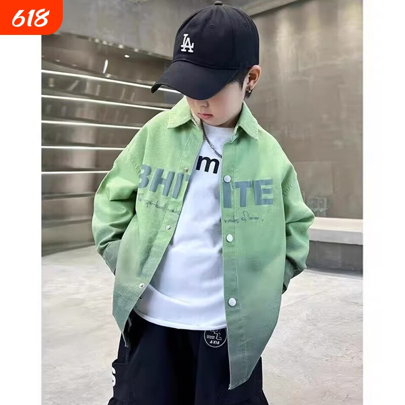 男童衬衫长袖新款2025春秋款大童渐变男孩春季儿童春装衬衣外套潮