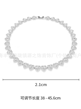 施家1：1新款爱心罗马项链女满钻心型手链女耳钉饰品套装厂家批发