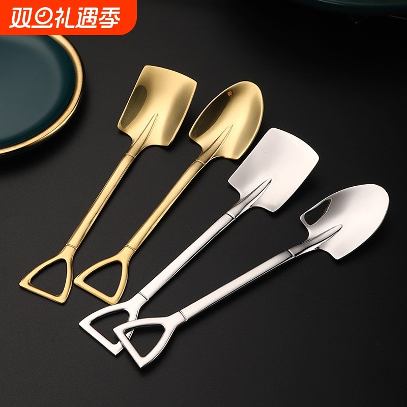 易扬不锈钢铁锹勺子家用复古创意甜品吃西瓜专用调羹可爱铲子汤匙
