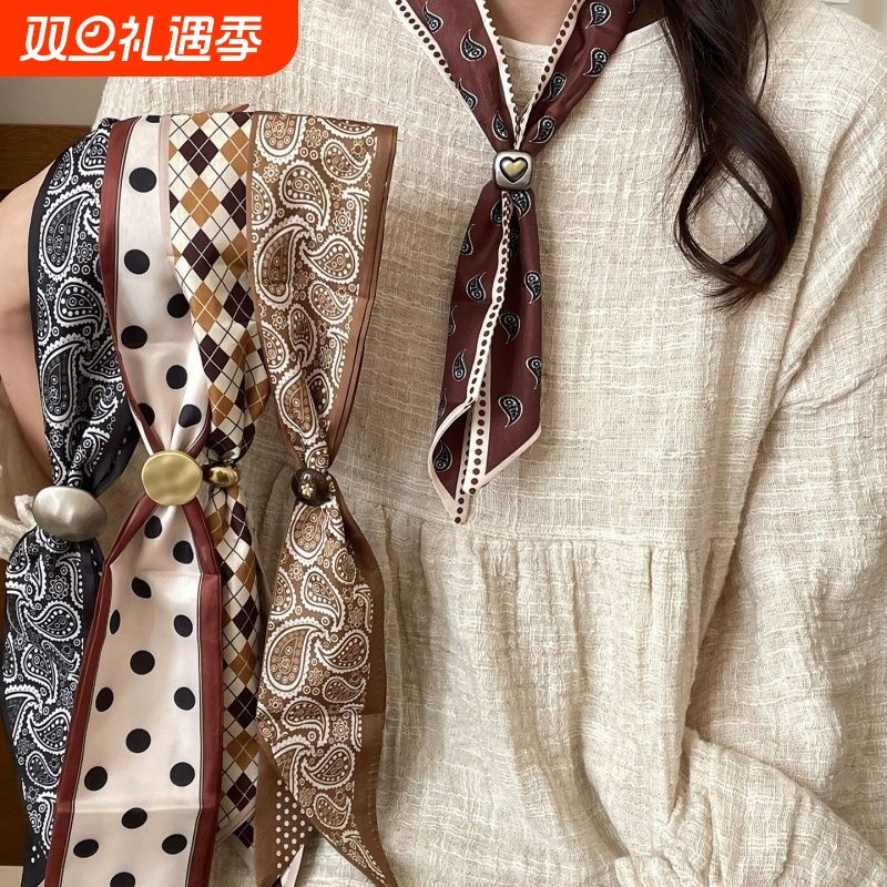 腰果花波点丝巾项链女秋冬2025新款小众独特系脖毛衣链领巾配饰潮