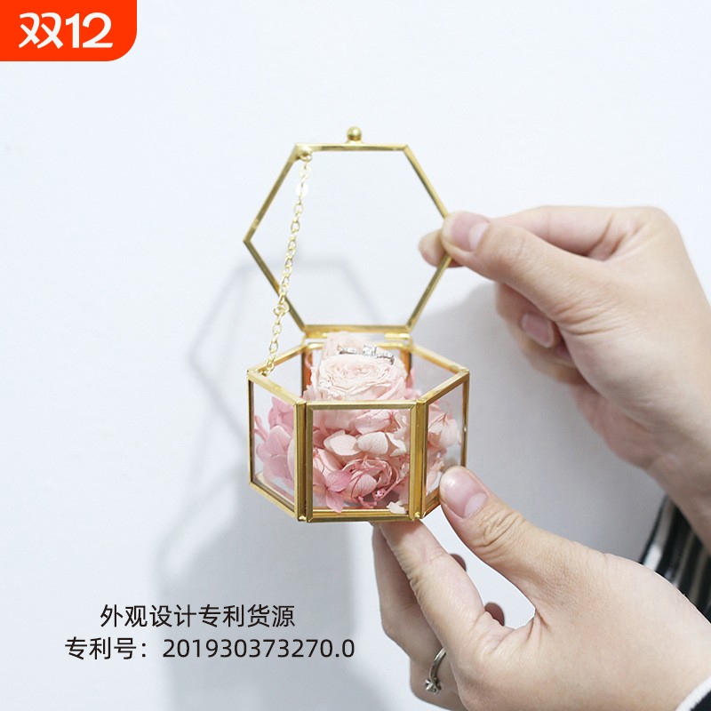 金边透明玻璃首饰收纳盒戒指盒