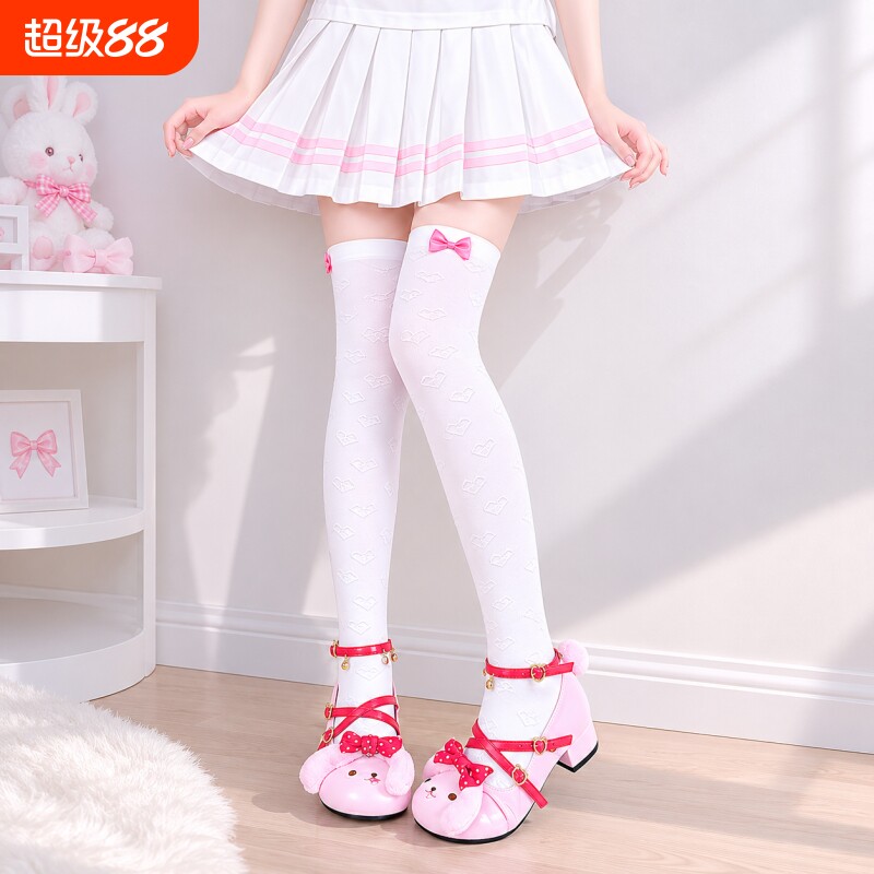 日系软妹JK制服袜Lolita爱心女儿服蝴蝶结过膝袜少女粉萝莉可爱