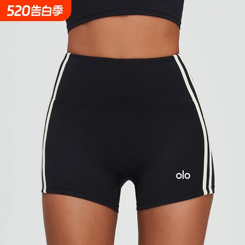 olo yoga瑜伽短裤黑白撞色女紧身跑步运动高腰提臀三分裤健身外穿
