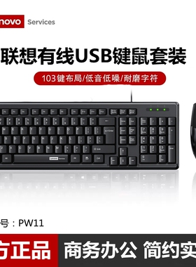 联想有线键盘鼠标套装商务PW11办公笔记本台式电脑USB有线通用