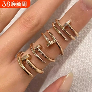 钉子戒指镀18k玫瑰金螺丝钉窄版指环轻奢宽版对戒男女情侣黄金