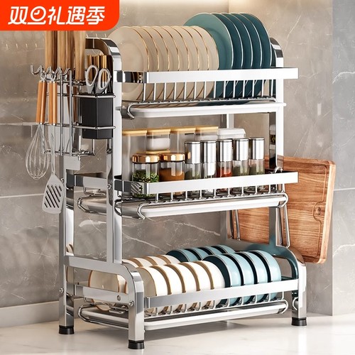 304不锈钢厨房碗架沥水收纳架多功能台面放碗放筷盘碟置物篮碗柜