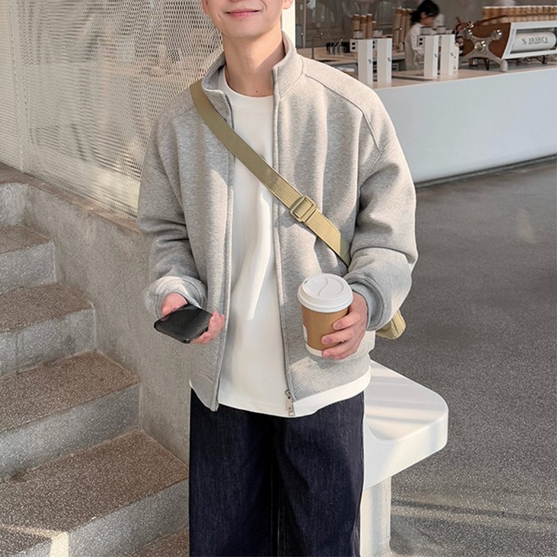 秋季立领卫衣开衫男生休闲简约cleanfit美式上衣复古外套宽松潮流