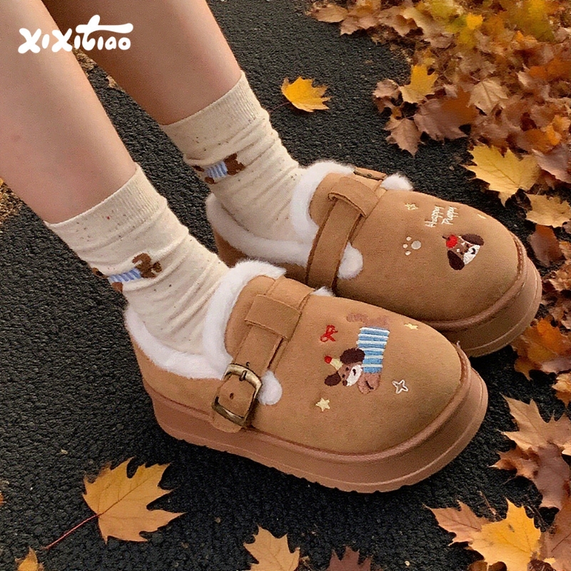 细细条可爱刺绣小狗勃肯鞋女