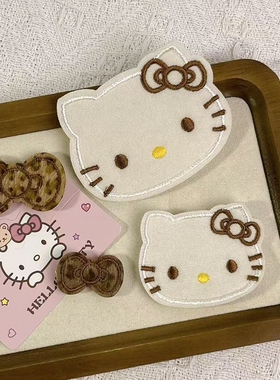 Kitty植绒豹纹刘海贴魔术发卡(蝴蝶结可拆卸) 甜美整理碎发帖发饰