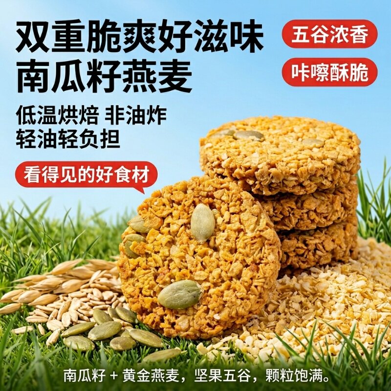 南瓜籽燕麦脆片谷物全粗粮饱腹早餐代餐零食薄脆解馋健康午茶轻食