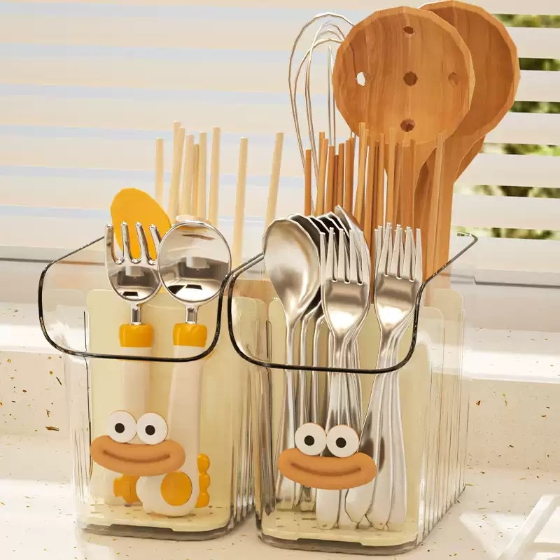 筷子筒家用厨房筷子收纳盒沥水筷笼汤勺篓高颜值筷子架带盖分隔