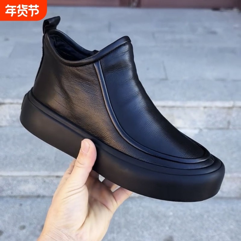 100%真皮男鞋2025男士马丁靴拉链休闲皮鞋高帮中帮防臭增高皮