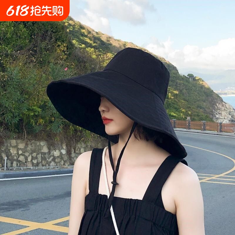大帽檐遮阳帽子女夏季韩版潮渔夫帽防紫外线太阳帽骑车遮脸防晒帽