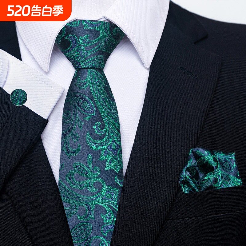 工厂新款2025佩斯利花纹男士结婚西服领带口袋巾袖扣套装大量现货