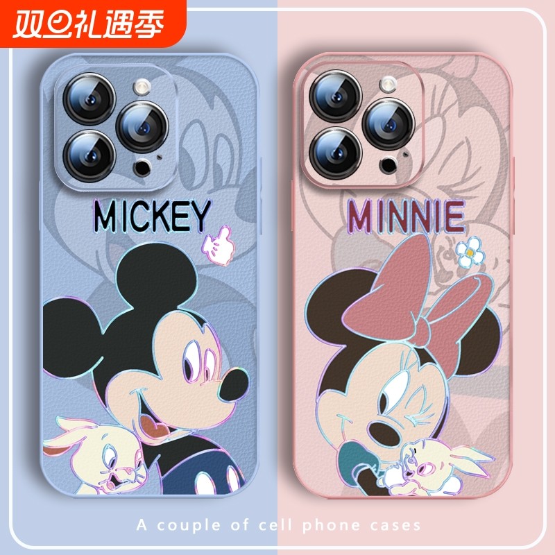 适用苹果iPhone16情侣手机壳可爱苹果15卡通华为pura70创意小米14简约OPPO铂金金属漆小羊皮vivo米奇米妮防摔