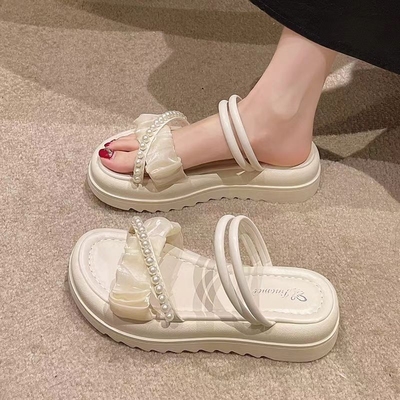 PVC平底甜美珍珠居家鞋