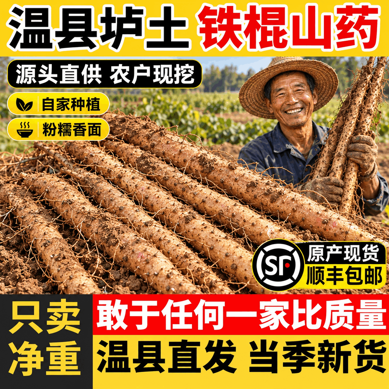 正宗河南焦作温县垆土铁棍山药特产铁杆山药产地直发新鲜5斤整箱