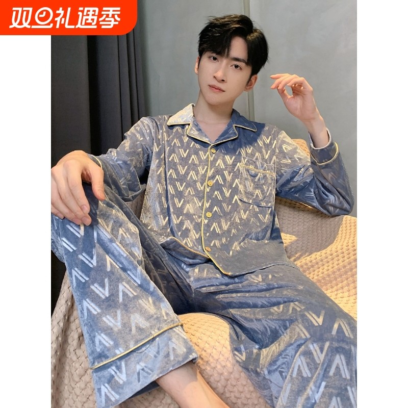 红豆金丝绒男士睡衣秋冬季长袖长裤2025新款轻奢可外穿家居服春秋