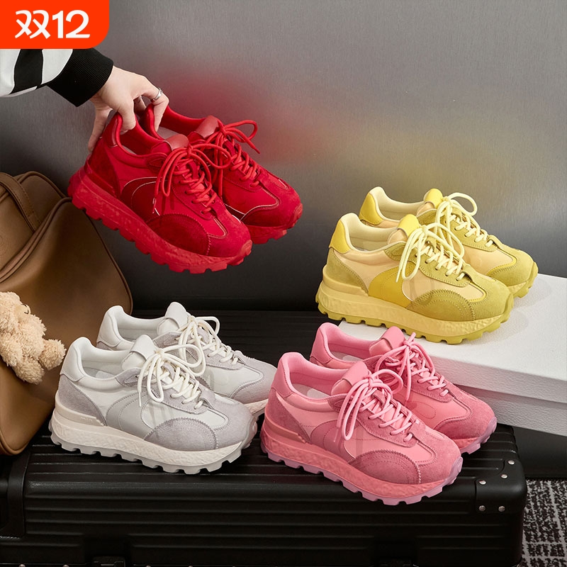 8CM隐形内增高德训鞋女鞋2025秋季新款百搭休闲运动鞋厚底阿甘鞋