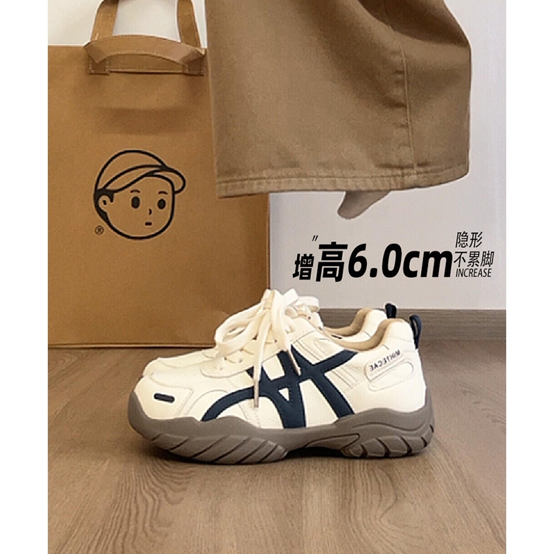 牛皮版~厚底内增高真皮德训鞋女2025秋冬新款阿甘运动休闲板鞋