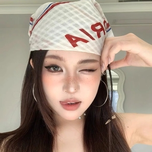美式 嘻哈领巾小方巾发带方形星星 辣妹包头巾女y2k千禧丝巾个性