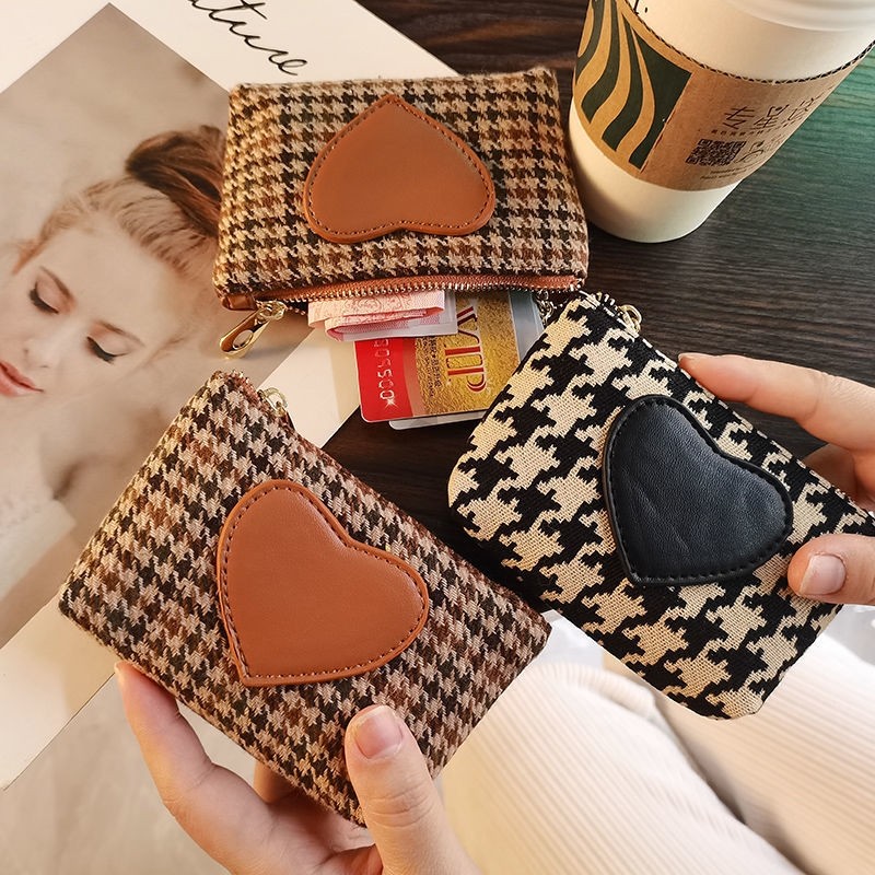 零钱包女千鸟格小钱包迷你小巧硬币包随身口红钥匙耳机物品收纳包