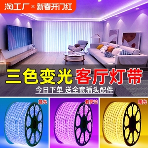 2024新款客厅灯带led灯条吊顶三色变光氛围灯户外防水家用rgb超亮