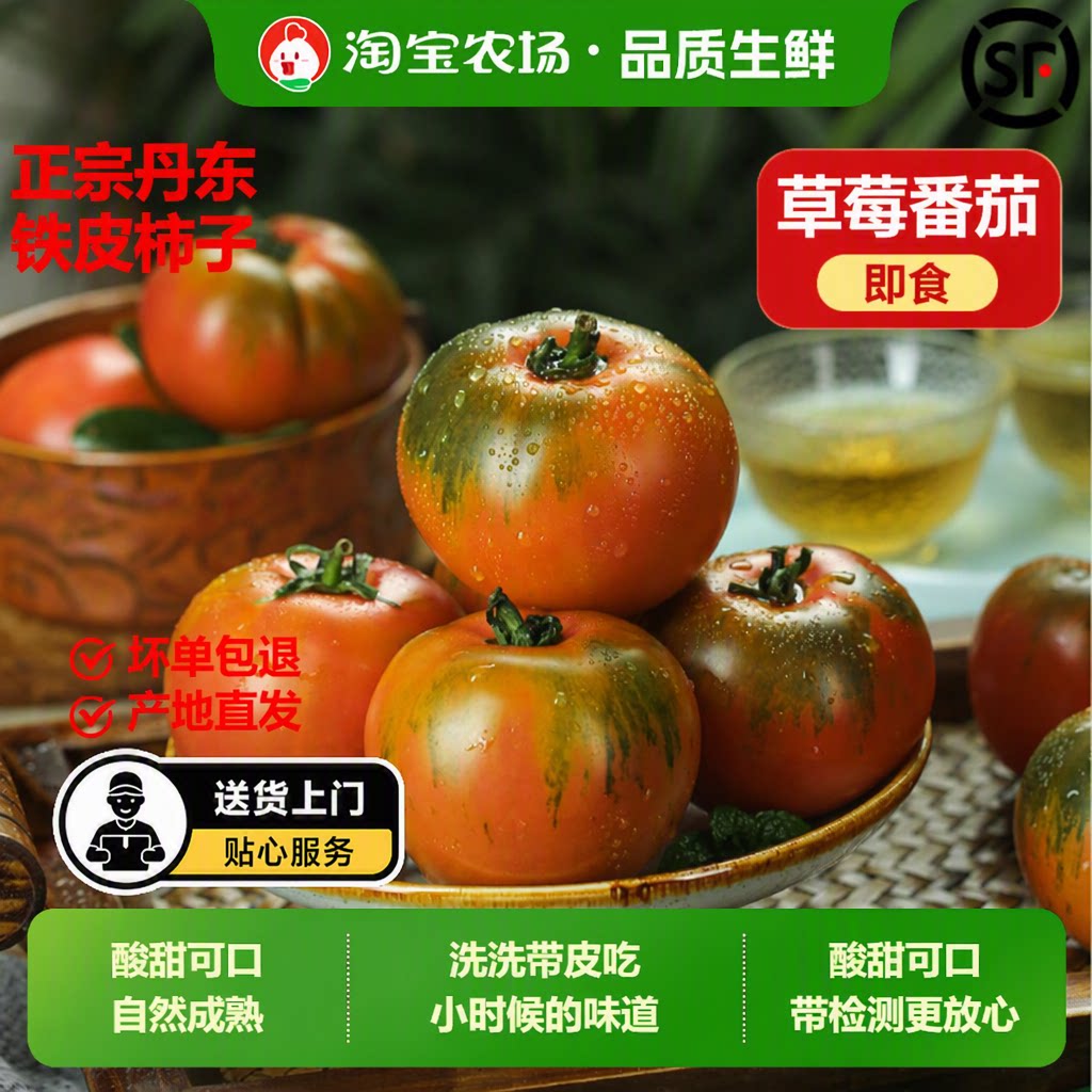 铁皮柿子丹东自然成熟草莓西红柿水果酸甜自家种生吃现摘蔬菜新鲜