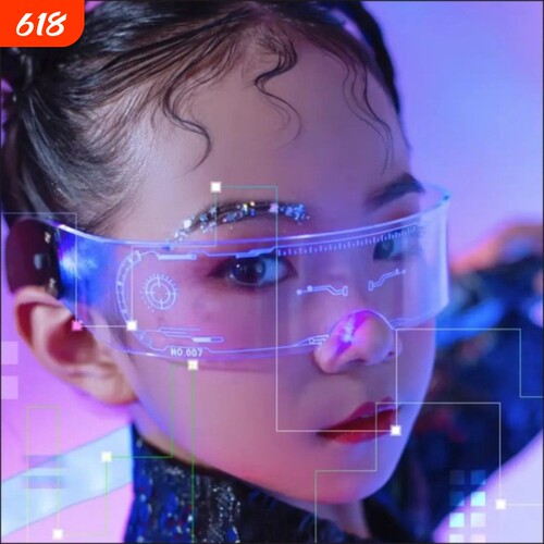 变色led发光眼镜赛博朋克科技感墨镜电音节荧光儿童圆脸自动偏光