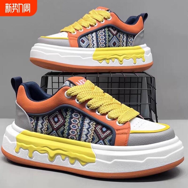 男鞋春夏季布面透气休闲低帮板鞋男款青少年复古小众运动厚底潮鞋