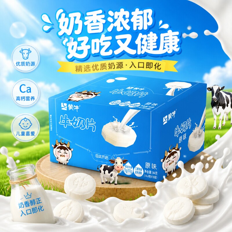 蒙牛奶片原味高钙牛奶片144g盒装儿童干吃内蒙古奶贝奶酪乳制品