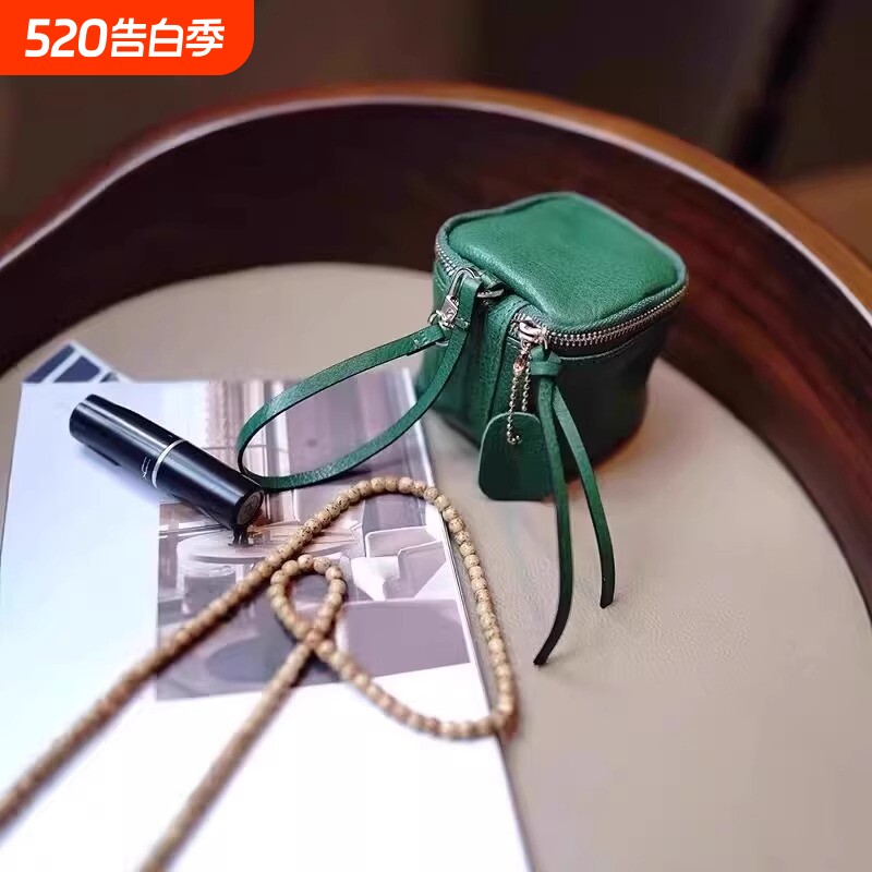 迷你手拎耳机口红手串收纳包随身便携女式小零钱包防水硬币绿色