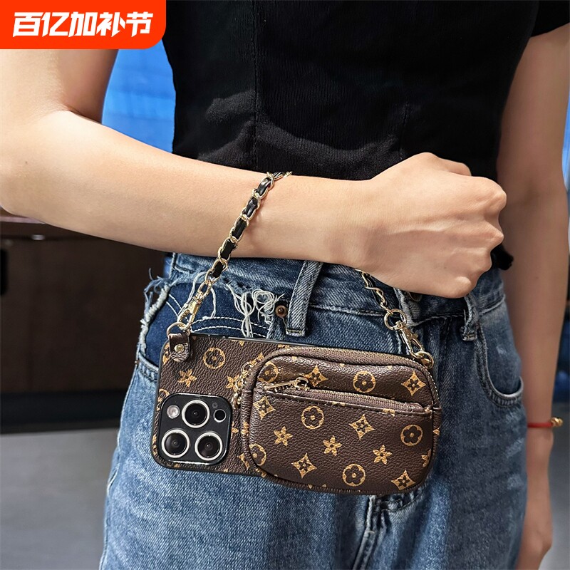 适用苹果16e手机壳iphone15promax零钱包14plus斜跨13挂绳12插卡11商务xs背夹XR小众7高级感8P防摔创意时尚