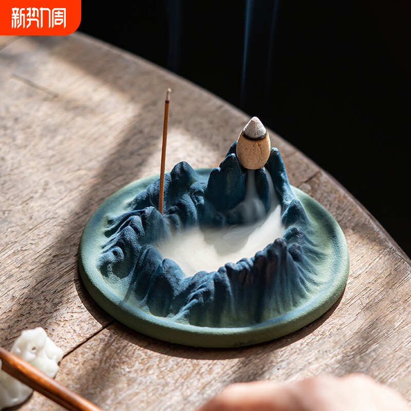 千里江山陶瓷线香插倒流香炉家用室内香薰炉禅意书房茶桌香座摆件