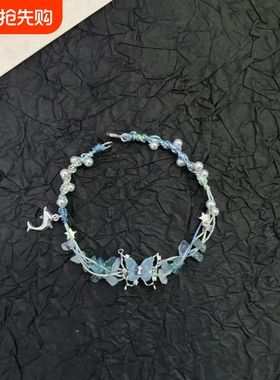 蓝闪蝶手链冷清甜美女生送闺蜜蓝色蝴蝶手链超仙繁花蝴蝶甜美清新
