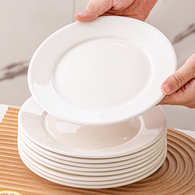 牛排陶瓷骨碟圆形西餐盘子纯白菜盘家用碟子浅盘平盘菜碟餐具高温