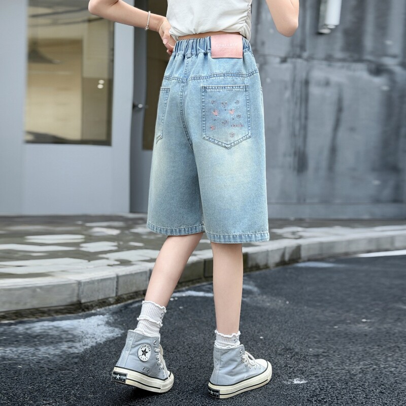 女童牛仔短裤夏季薄款2026新款五分裤初中生中裤外穿学生时髦裤子图片