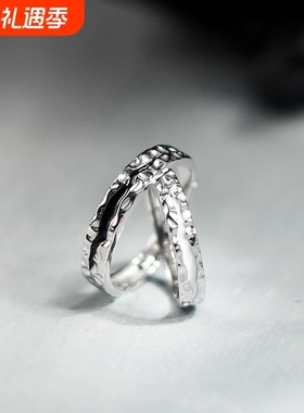 原创设计深渊情侣对戒潮男女时尚个性ins冷淡风指环S925纯银戒指